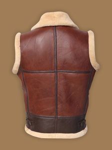 Veste d'extérieur pour homme en cuir véritable et fourrure marron, faite à la main, écologique, respirante, style décontracté hiver, cowboy, motard, western, 360g Champ King - Product Image 2