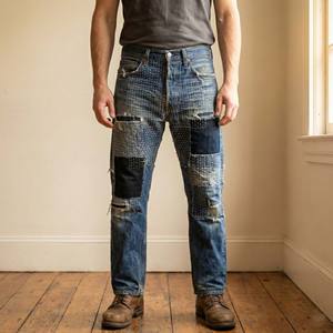 Pantalon de jogging pour homme, style hip-hop rétro, streetwear, déchiré, coupe ample, 100% coton, imperméable, respirant, avec broderie patchwork - Product Image 1