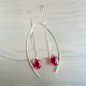 Boucles d'oreilles en tourmaline rose, boucles d'oreilles pendantes en argent sterling 925 faites à la main, cadeau élégant pour femmes, design bohème - Product Image 6