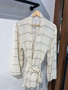 Robe longue rayée en lyocell, bambou et coton pour femme, manches longues, longueur genou, douce, décontractée, avec cordon de serrage, idéale pour le printemps - Product Image 1