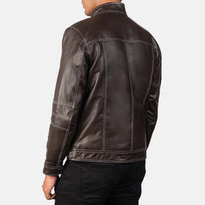 Youngster Brown Genuine Leather Biker <b>Jacket</b> <b>Sheepskin</b> Cowhide Zippered Pattern Decoration Reversible Size XS for Autumn Season - Product Image 5