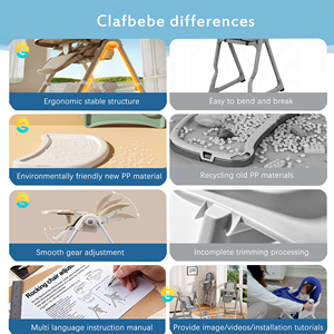 Clafbebe 4 en 1, Silla Alta para Bebé Plegable y Ajustable de Plástico PP con Características de Seguridad, Convertible en Juego de Mesas - Product Image 6