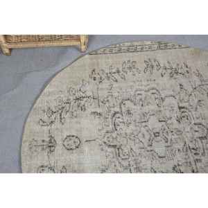 Alfombra de lana turca Beige Vintage de 4,4x4,4 pies, rectángulo clásico de área grande con patrón abstracto para dormitorio, pasillo, respaldo de látex - Product Image 5