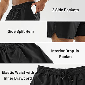 Summer Breathable Double <b>Layer</b> Sublimation Spandex/Cotton Oxford Fabric <b>Mid</b> Waist Elastic Jogger Gym Blank Men's Shorts - Product Image 5