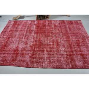 5.2x8 ft Turkish Rug, <b>Red</b> Check Vintage <b>Wool</b> Rug - Product Image 3