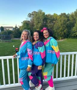 Ensemble 2 pièces unisexe 96% polyester + 4% élasthanne pour femme Color Block Veste coupe-vent à manches longues Survêtement Style années 80 Bouton - Product Image 2