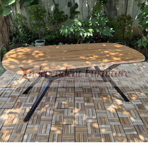 Table à manger ovale en teck massif, style minimaliste moderne, imperméable, pour usage extérieur dans un jardin, un parc ou une villa, mobilier d'extérieur - Product Image 4