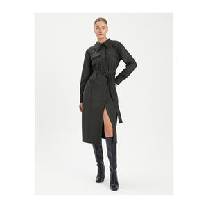 Robe décontractée avec ceinture cintrée en mélange de viscose, col chemise, non doublée, très colorée - Product Image 2