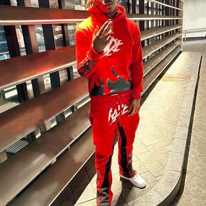 Custom Unisex Distress Acid Washed Sun Faded Sweat <b>Suits</b> Men's Fleece Hoodie <b>Pants</b> Flare Tracksuits for Winter Print Pattern - Product Image 3