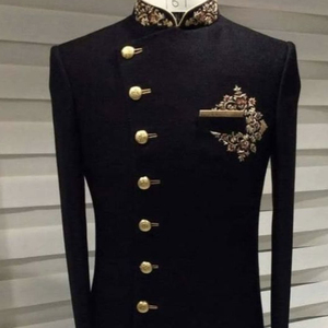 NEW TRENDY & STYLISH EMBROIDERY on BLACK SHERWANI DRESS & ALSO MATCHING SHOE WITH DRESS for PARTY-WEAR/WEDDING @2023 - Product Image 1