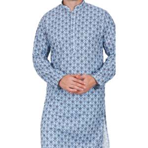Ensemble Kurta Pyjama en Coton Imprimé pour Homme TRILOKI, Vêtement Traditionnel Indien Ethnique de Créateur pour Mariage PARTMENCSPNT01001 - Product Image 4