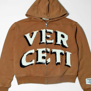 Sweat-shirt à capuche surdimensionné en molleton français 100% coton personnalisé, lourd, avec fermeture éclair, broderie usée, sweat-shirt à capuche court pour hommes - Product Image 1