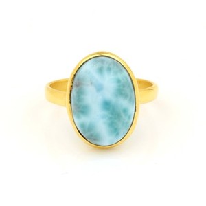 Best Selling 10x14mm Natural Pectolite Larimar Gemstone Bezel Jewelry 18K <b>Gold</b> Plated <b>Dainty</b> Oval Shape <b>Ring</b> for Women - Product Image 3