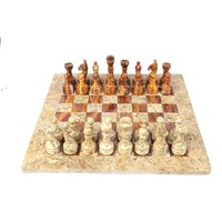 Jeu d'échecs moderne en marbre onyx fossile marron, plateau en pierre fait main, marbre naturel de qualité supérieure, pour salon, cuisine, salle à manger, jeu de société, résistant au feu
