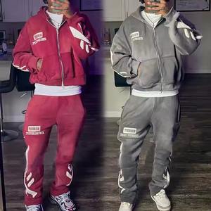 Thick Cotton Two Piece Streetwear Tracksuits Custom Distressed <b>Embroidery</b> Logo Patched Sweatsuits <b>Sets</b> Men Sweatpants Hoodie <b>Set</b> - Product Image 6