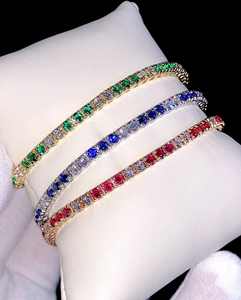 Bracelet tennis personnalisable en argent 925 plaqué rhodium avec pierres de couleur en moissanite VVS taille brillant 3 mm, unisexe, pour mariage - Product Image 4