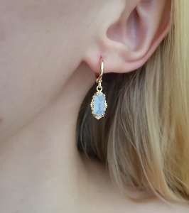 Blue Quartz Charm Huggie Hoop 925 Sterling Silver Gold Plated Cute Earrings Vintage Style Party Gift for Women - Product Image 4