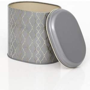 Patrón geométrico Estaño de metal dorado 1.4L Contenedor de almacenamiento de alimentos ovalado 140X120X130mm Fondo negro 140X120X130mm - Product Image 4