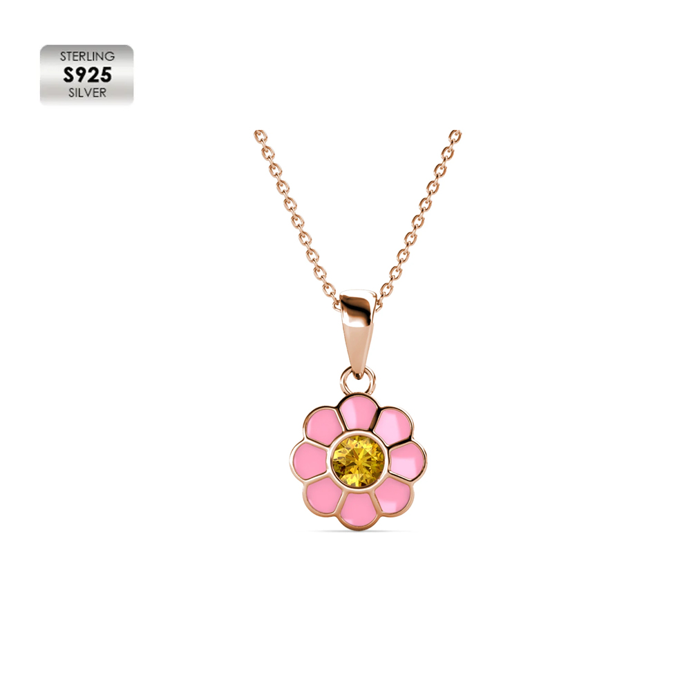 Collier en argent S925 plaqué or rose 18 carats avec cristal