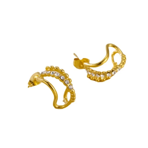 Pendientes de tuerca brillantes de moda de acero inoxidable chapado en oro de 18 quilates para mujer - Product Image 3