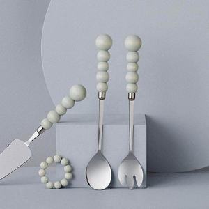 Acier inoxydable Céramique Grosses Perles Design Poignée Nouveau Design Couverts Fini Mat Argent Tactile Vaisselle Couverts Argenterie - Product Image 1