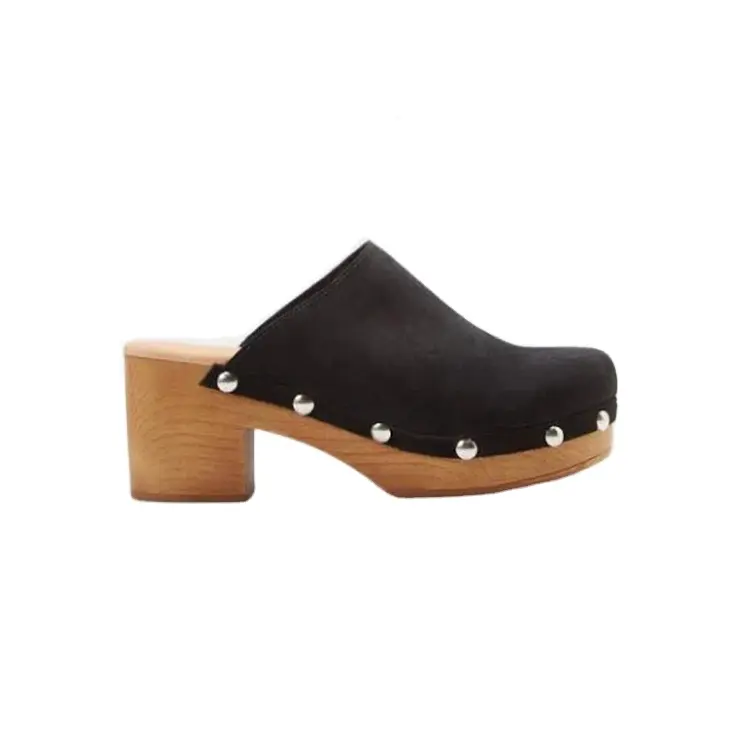 Bulk Supplier Selling Leather Lining Lightweight Women's Cow Suede Wooden Clogs Shoes/Flats at Low Market Price