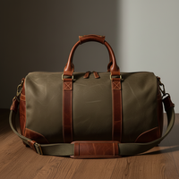 Fournisseur en gros Sac polochon de week-end en toile et cuir avec grand compartiment Sac de voyage en toile en cuir véritable Produit OEM et FBA