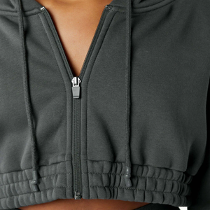 Sable Dune femmes hiver pull polaire culture lié cou 52% Airlume peigné anneau filé coton 48% Poly à capuche Raglan hiver à capuche - Product Image 2