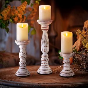 Bougeoirs en bois à finition vieillie |   Style vintage pour la maison - Product Image 1