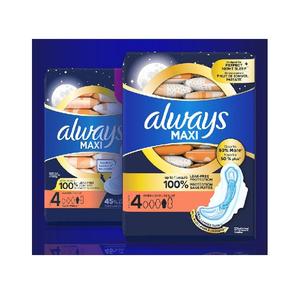 Cheap Always Maxi Overnight <b>Pads</b> with Wings Size 4 Soft Comfortable Extra Heavy Absorbency Leak Guard Bulk Sale - Product Image 1