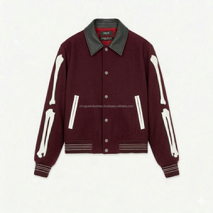 Hot Selling Skeleton Bone <b>Patchwork</b> Bomber <b>Jacket</b> Men's High Street Loose Fit Varsity <b>Jacket</b> Letterman <b>Jacket</b> - Product Image 5