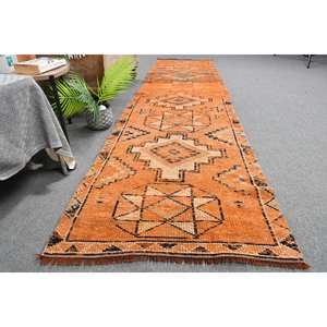 Tapis en Laine Vintage Turc Bohème Orange 2.6 X 10.3ft Patchwork Design Handmade Rectangle Weave Latex pour Couloir Tapis de Chevet - Product Image 4