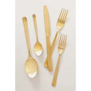 Ensemble de vaisselle en acier inoxydable, cadeau de mariage, or Rose, polissage miroir, avec un Design incroyable, Logo personnalisé réutilisable, poignée plate - Product Image 5
