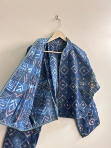 Hand Block Print Indigo Boho Cotton <b>Kantha</b> Quilted <b>Jacket</b> Reversible Handmade <b>Jacket</b> For Women - Product Image 5