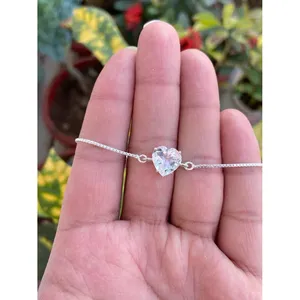 14K Gold 18K Rose Gold Plated 925 Silver Clear Quartz Heart Chain <b>Bracelet</b> Rhodium Tennis Religious Featuring Diamond Pearl - Product Image 1
