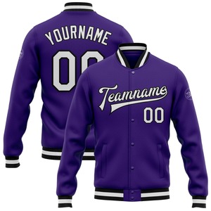 Vente en gros dans l'industrie directe de bombardier décontracté hiver personnalisé violet blanc-noir veste Letterman universitaire à boutons-pression - Product Image 1