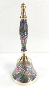 Campana de Mano Grabada de Latón, Campana Decorativa de Latón, Color Azul, Hecha a Mano, India, Suministros Navideños PARA EL Hogar, Venta Al por Mayor - Product Image 5