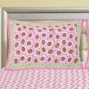 Jaipuri 240 TC Cotton Super <b>King</b> <b>Size</b> Double Bed <b>Sheet</b> 2 Pillow Covers Pink Floral Hand Block Print 3-Piece Set for Home - Product Image 3