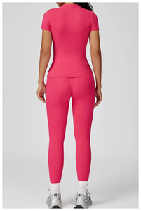 Ensemble de yoga brossé respirant pour femme, col avant ajusté, haute intensité, course en extérieur, sport, fitness, 2 pièces - Product Image 3