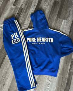 Conjunto de Sudadera con Capucha y Pantalones Deportivos con Estampado Desgastado Personalizado, Ropa Deportiva de Algodón con Franja Lateral para Invierno, Conjunto Holgado - Product Image 4