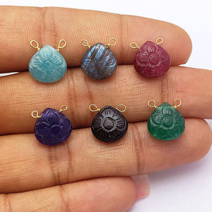 Colgante tallado de flores de piedras preciosas de 12mm, Plata de Ley 925, alambre chapado en oro, envuelto en forma de corazón, colgante tallado de flores, regalo para ella - Product Image 6