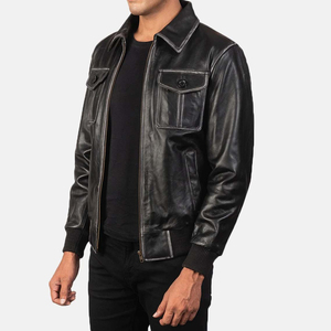 Chaqueta de caza de cuero genuino de alta calidad OEM para hombre, prendas de vestir exteriores de moda de calle con cuello levantado de lona personalizadas - Product Image 5