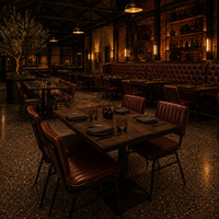 Ron Group Kommerzielle Restaurant-Möbel Hochlehniger Leder-Tufted-Sitzsitz mit Polsterung Rechteckiger Metalltisch