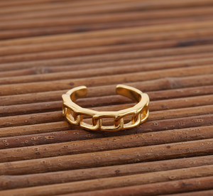 Adjustable 925 Sterling Link Pattern Women's Eternity Boho Classic Nickel-Free Gold Plated Ring for Birthday Party Wedding Gift - Product Image 6