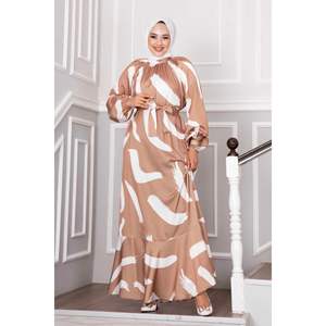 Vestido Hijab con Cinturón Cintura Satén Camel - Product Image 4