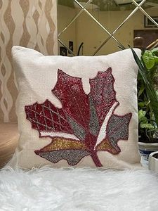 Indian Manufacturer Hand Beaded Floral Cushion <b>Cover</b> Classic Style Decorative <b>Throw</b> Pillow for Living Room <b>Sofa</b> - Product Image 3