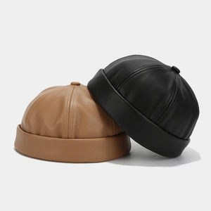 Couleur unie cuir propriétaire chapeau hommes femmes simplicité rétro Melon peau casquettes automne hiver réglable Docker chapeau à la mode - Product Image 2