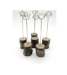 Soporte de clip de nombre de metal y base de madera rústica artesanía natural redondo y portatarjetas de diferentes formas de metal - Product Image 1