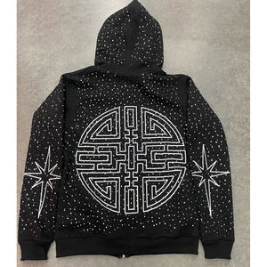 Sweat à capuche brodé Distress, nouveau style streetwear, impression numérique, strass simples, prix bas, coton mélangé pour homme - Product Image 2