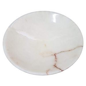 Platos Redondos de Ónix Blanco Nieve Tallados a Mano, Plato de Fruta de Piedra Pulida Lisa, Exhibición de Comedor de Lujo Minimalista - Product Image 1